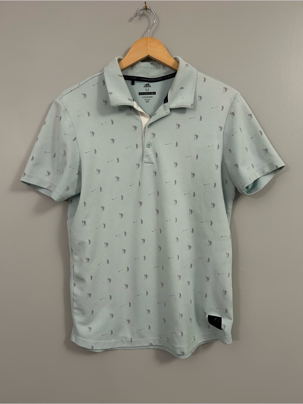 adidas Men’s Golf Mint Green Polo with Subtle Micro Print Medium